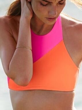 Victoria's Secret Pink and Orange Colorblock Halter Bikini